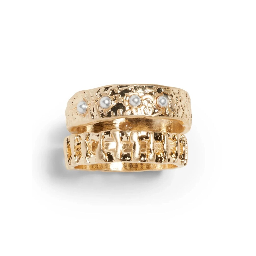 Banana RepublicWomen's Textured Ring Set  Gold and Pearl Set of 2 Rings NWT 48 5